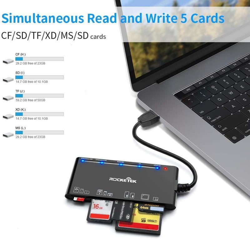 Rocketek USB 3.0 Card Reader, 7 in 1 Memory Card Reader, USB 3.0 (5Gbps) High Speed CF/SD/TF/XD/MS/Micro SD Card Reader All in One for Windows XP/Vista/Mac OS/Linux, - Image 3